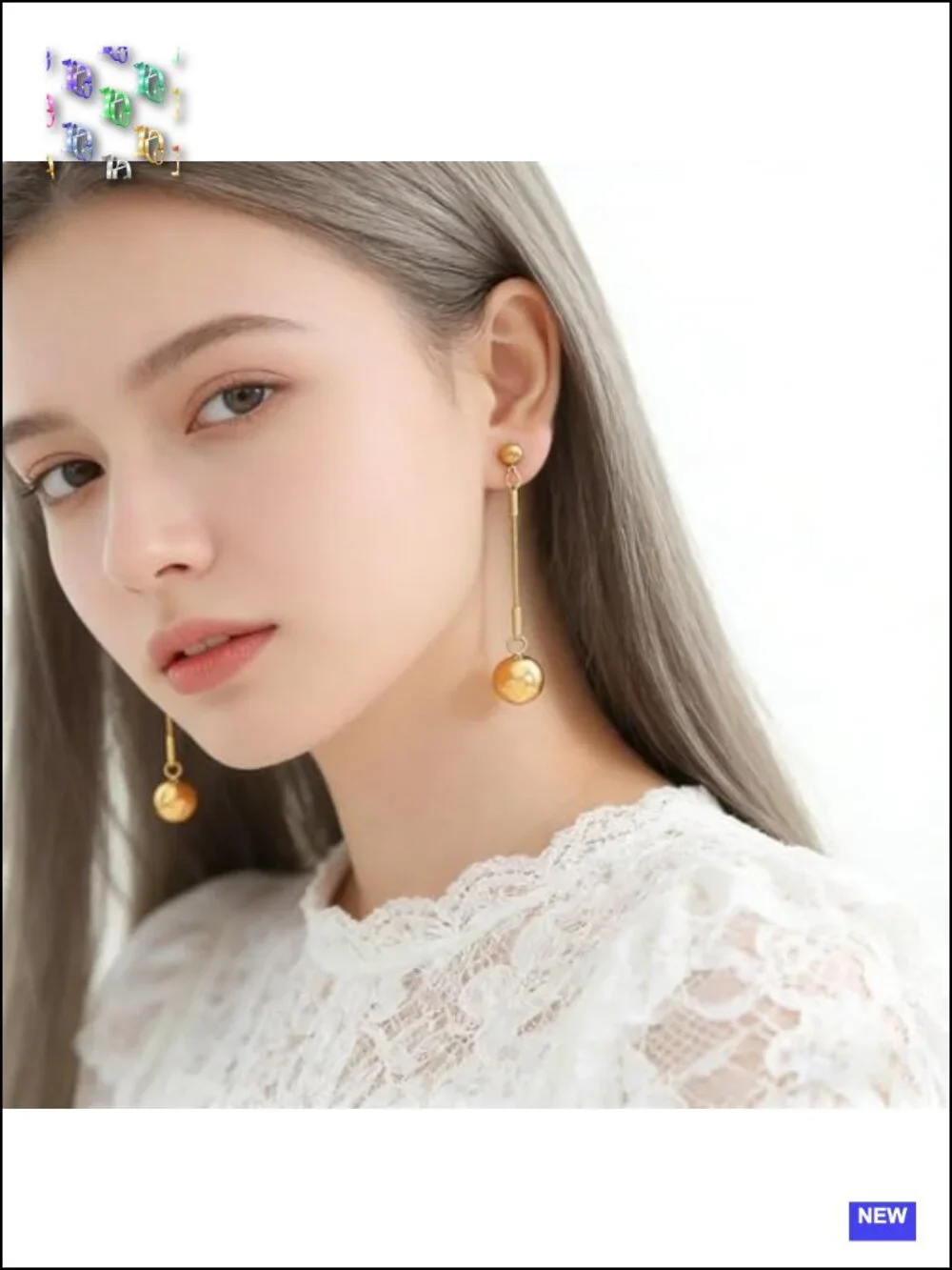 Stainless Steel Long Chain Gold Ball Dangle Earrings Geometric Pendant Drop